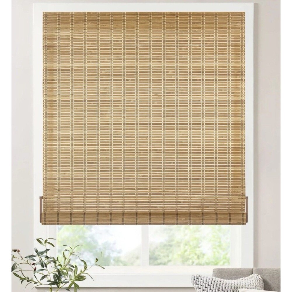 LazBlinds Cordless Bamboo Blinds, Roll Up No Tools 31”W X 64”H Brown